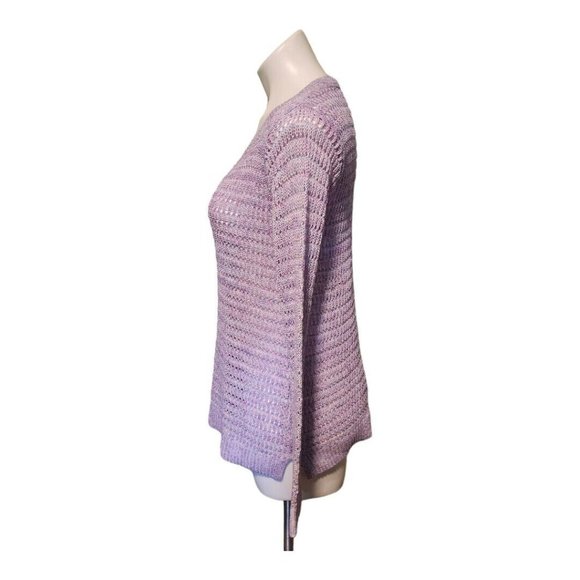 Talbots Sweater Women XS Purple Crochet Long Sleeve Cotton Pullover Knit NWT - Picture 3 of 10